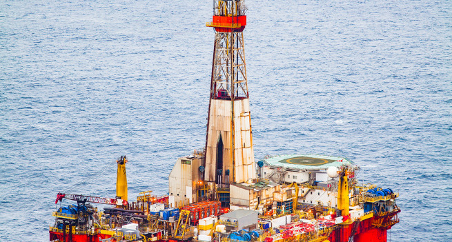 An oil rig in the sea